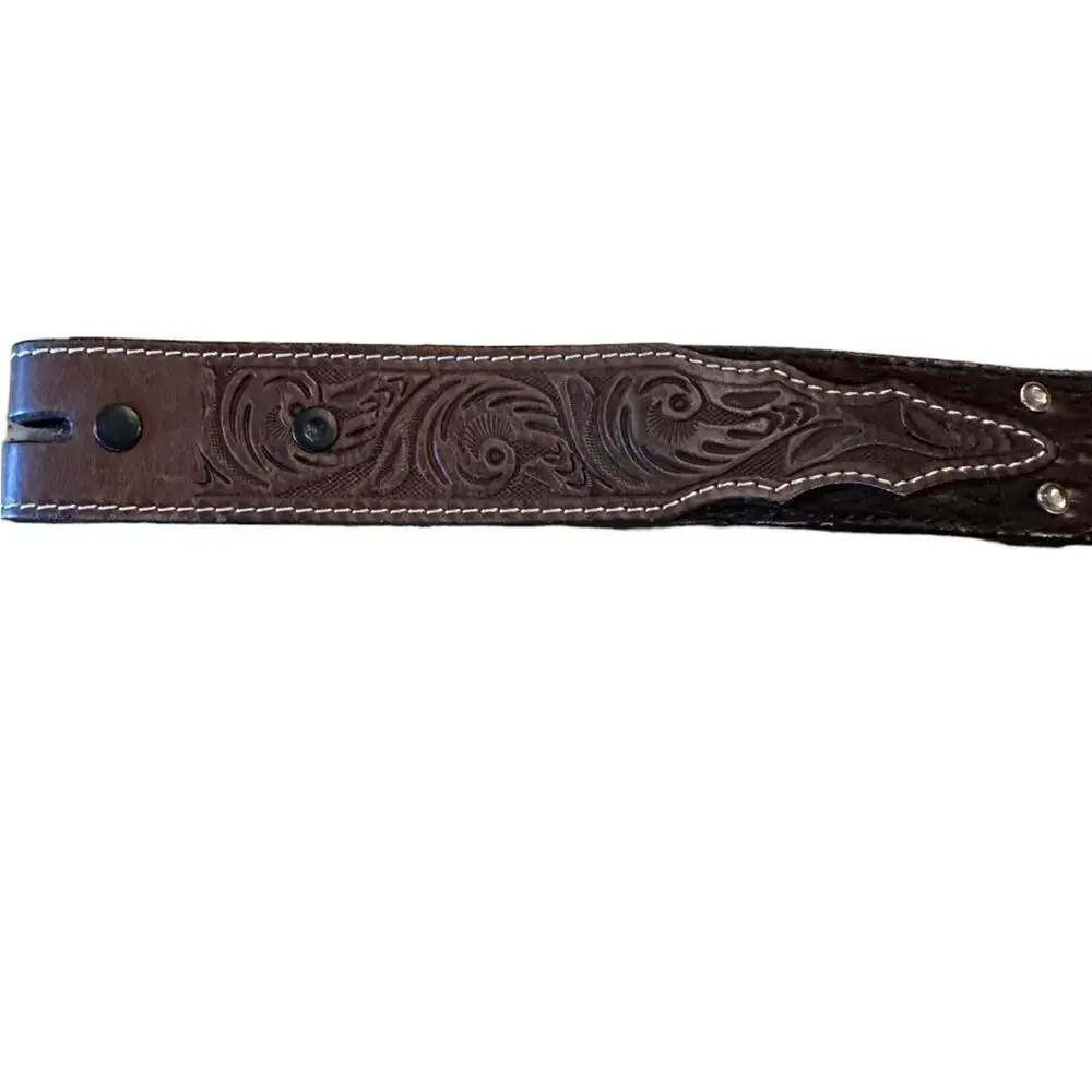 3D Western Belt ONLY in a Youth 24 Tooled Leather with CalfHair and Gold Trim